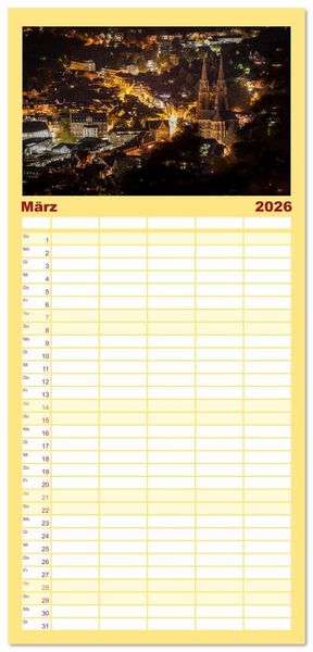 Produktbild: Familienplaner 2026 - Mein historisches Marburg mit 5 Spalten (Wandkalender, 21 x 45 cm) CALVENDO