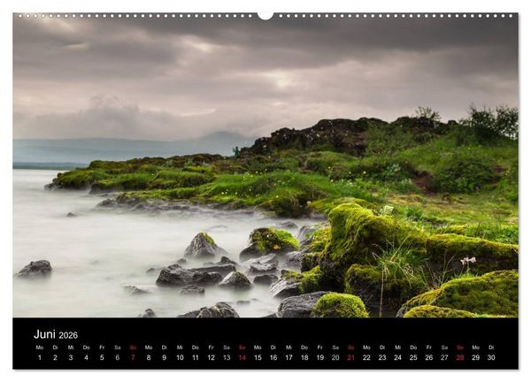 Produktbild: Islands Landschaften - Wasser, Eis und gr&uuml;nes Moos (hochwertiger Premium Wandkalender 2026 DIN A2 quer), Kunstdruck in Hochglanz