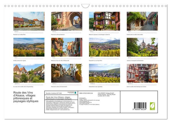 Produktbild: Route des Vins d'Alsace, villages pittoresques et paysages idylliques (Calendrier mural 2026 DIN A3 vertical), CALVENDO calendrier mensuel