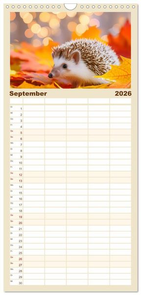 Produktbild: Familienplaner 2026 - Mein Igel-Kalender mit 5 Spalten (Wandkalender, 21 x 45 cm) CALVENDO