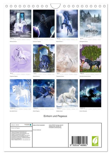 Produktbild: Einhorn und Pegasus (Wandkalender 2026 DIN A4 hoch), CALVENDO Monatskalender