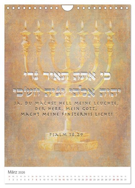 Produktbild: Psalmen Tehilim Hebr&auml;isch - Deutsch (Wandkalender 2026 DIN A4 hoch), CALVENDO Monatskalender