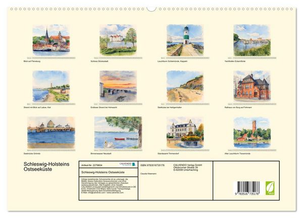 Produktbild: Schleswig-Holsteins Ostseek&uuml;ste (hochwertiger Premium Wandkalender 2026 DIN A2 quer), Kunstdruck in Hochglanz