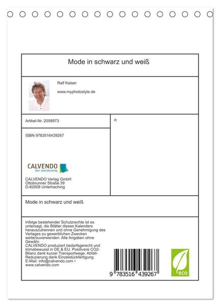 Produktbild: Mode in schwarz und wei&szlig; (Tischkalender 2026 DIN A5 hoch), CALVENDO Monatskalender