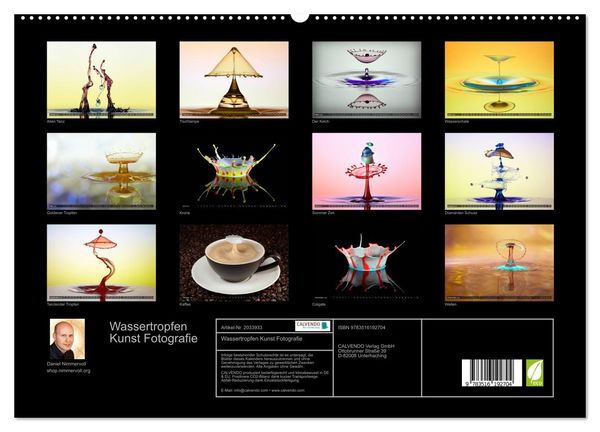 Produktbild: Wassertropfen Kunst Fotografie (hochwertiger Premium Wandkalender 2026 DIN A2 quer), Kunstdruck in Hochglanz