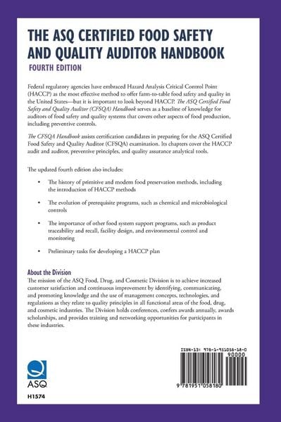 Produktbild: The ASQ Certified Food Safety and Quality Auditor Handbook