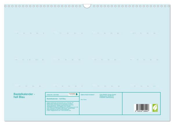 Produktbild: Bastelkalender - hell Blau (Wandkalender 2026 DIN A3 quer), CALVENDO Monatskalender