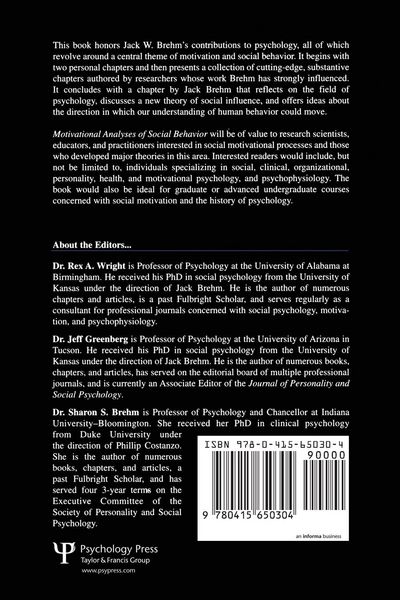 Produktbild: Motivational Analyses of Social Behavior