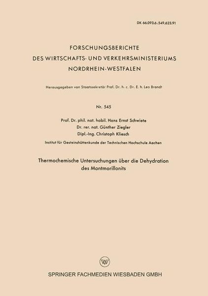 Produktbild: Thermochemische Untersuchungen &uuml;ber die Dehydration des Montmorillonits