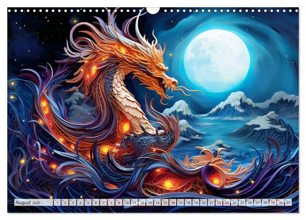 Produktbild: Quilling-Drachen - Jahr des Drachen (Wandkalender 2026 DIN A3 quer), CALVENDO Monatskalender