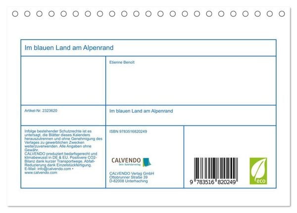 Produktbild: Im blauen Land am Alpenrand (Tischkalender 2027 DIN A5 quer), CALVENDO Monatskalender
