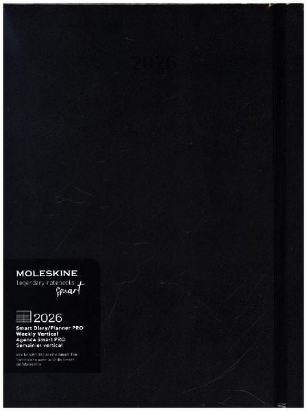 Moleskine Smart Pro Kalender 2026, für das Smart Writing Set 12 Monate Wochen Notizkalender, 1 W = 2 S, vertikal, XL, fester Einband, schwarz