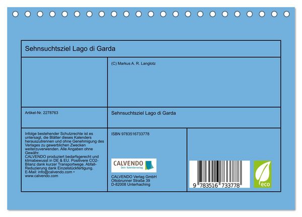 Produktbild: Sehnsuchtsziel Lago di Garda (Tischkalender 2026 DIN A5 quer), CALVENDO Monatskalender