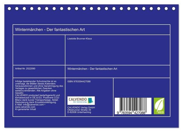 Produktbild: Winterm&auml;rchen - Der fantastischen Art (Tischkalender 2027 DIN A5 quer), CALVENDO Monatskalender