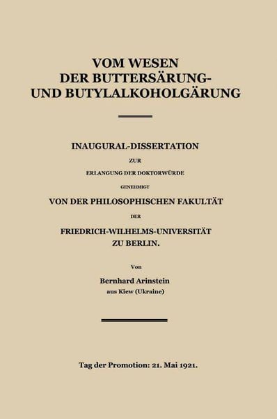 Produktbild: Vom Wesen der Butters&auml;ure- und Butylalkoholg&auml;rung