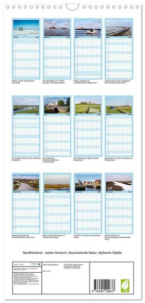 Produktbild: Familienplaner 2027 - Nordfriesland - weiter Horizont, faszinierende Natur, idyllische St&auml;dte mit 5 Spalten (Wandkalender, 21 x 45 cm) CALVENDO