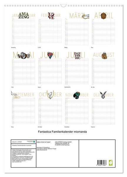 Produktbild: Fantastica Familienkalender miomanda (Wandkalender 2026 DIN A2 hoch), CALVENDO Monatskalender
