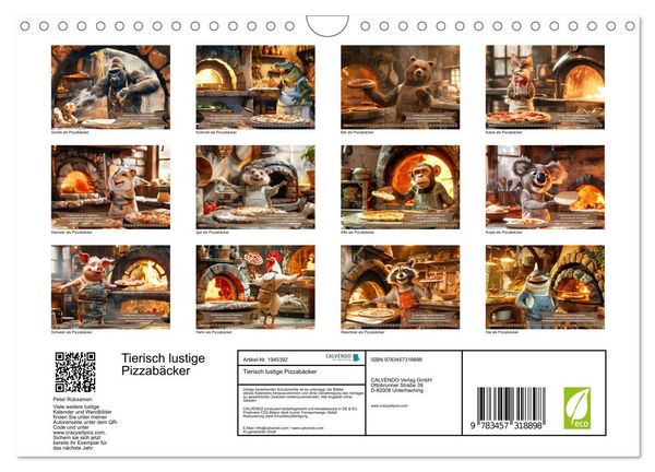 Produktbild: Tierisch lustige Pizzab&auml;cker (Wandkalender 2026 DIN A4 quer), CALVENDO Monatskalender