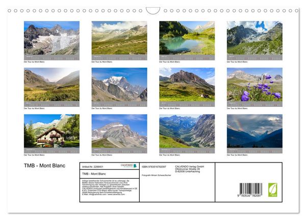 Produktbild: TMB - Mont Blanc (Wandkalender 2027 DIN A3 quer), CALVENDO Monatskalender