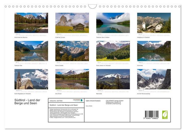 Produktbild: S&uuml;dtirol - Land der Berge und Seen (Wandkalender 2026 DIN A3 quer), CALVENDO Monatskalender