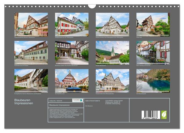 Produktbild: Blaubeuren Impressionen (Wandkalender 2026 DIN A3 quer), CALVENDO Monatskalender