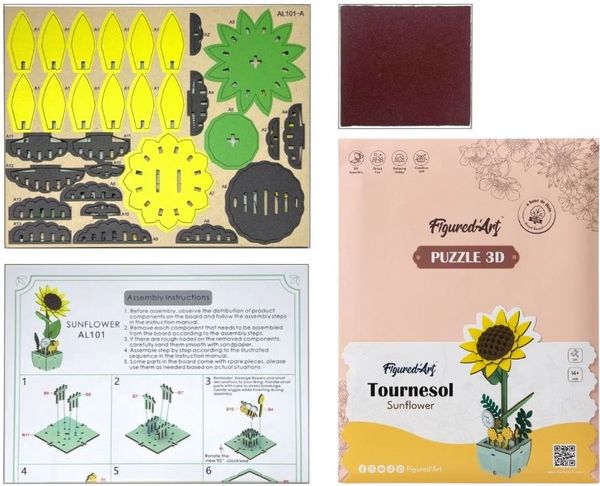 Produktbild: FiguredArt AL101 - H&uuml;bsche Sonnenblume, 3D Puzzle, Holz, 74 Teile, H&ouml;he: 21 cm