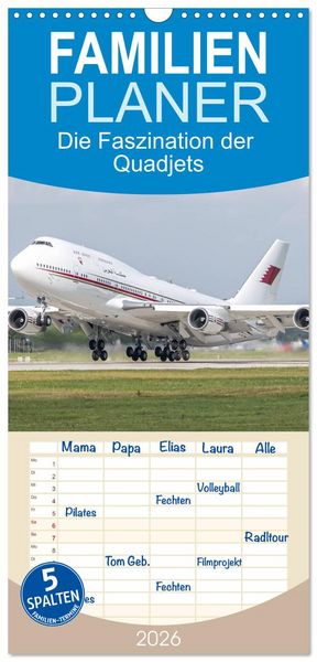 Produktbild: Familienplaner 2026 - Die Faszination der Quadjets mit 5 Spalten (Wandkalender, 21 x 45 cm) CALVENDO