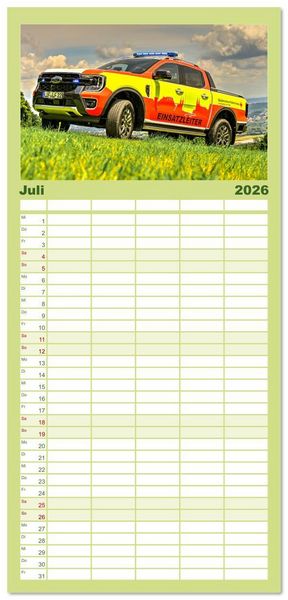 Produktbild: Familienplaner 2026 - Einsatzfahrzeuge 112 mit 5 Spalten (Wandkalender, 21 x 45 cm) CALVENDO