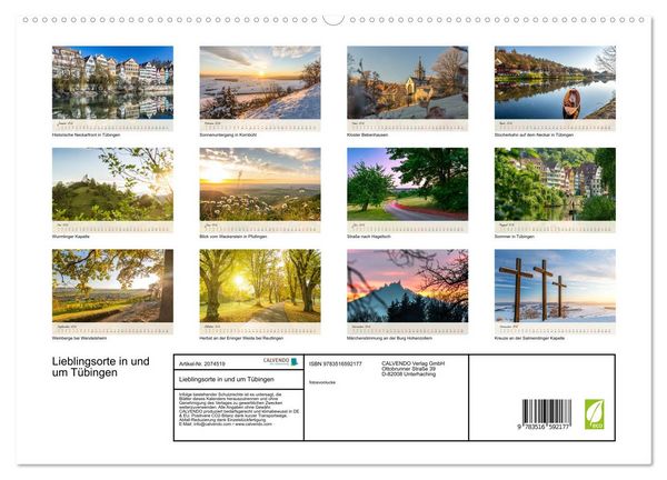 Produktbild: Lieblingsorte in und um T&uuml;bingen (hochwertiger Premium Wandkalender 2026 DIN A2 quer), Kunstdruck in Hochglanz