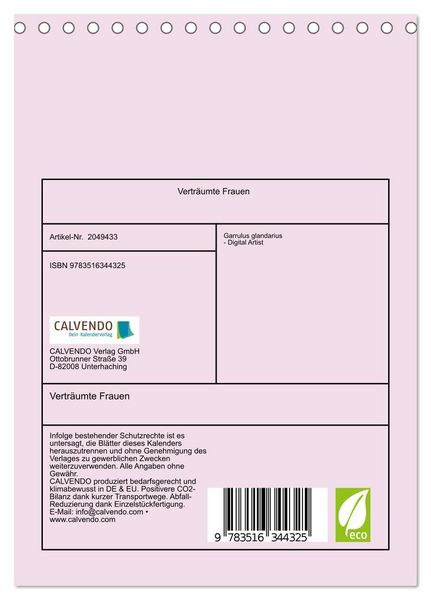 Produktbild: Vertr&auml;umte Frauen (Tischkalender 2026 DIN A5 hoch), CALVENDO Monatskalender
