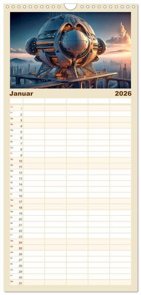 Produktbild: Familienplaner 2026 - Zukunftsvision Megacity mit 5 Spalten (Wandkalender, 21 x 45 cm) CALVENDO