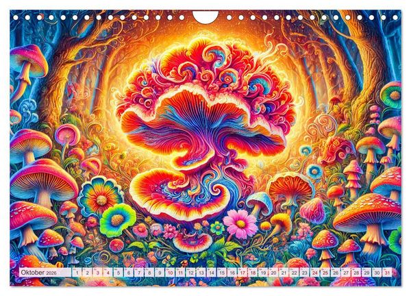 Produktbild: Psychedelische Pilze - Die bunte Welt der magischen Pilze (Wandkalender 2026 DIN A4 quer), CALVENDO Monatskalender
