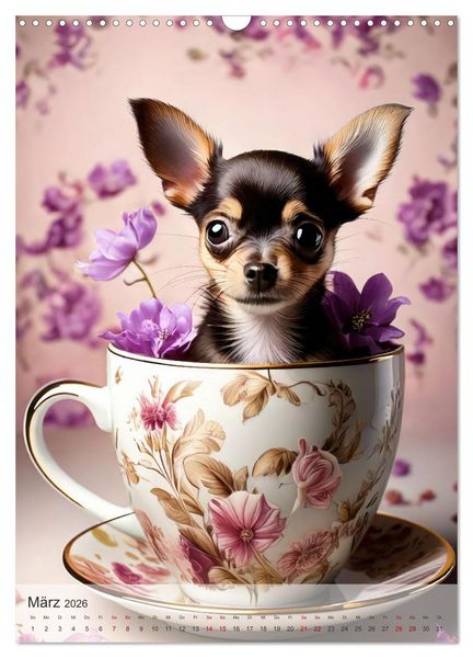 Produktbild: Kaffeepause mit Chihuahua - Kleine Freunde in gro&szlig;en Tassen (Wandkalender 2026 DIN A3 hoch), CALVENDO Monatskalender