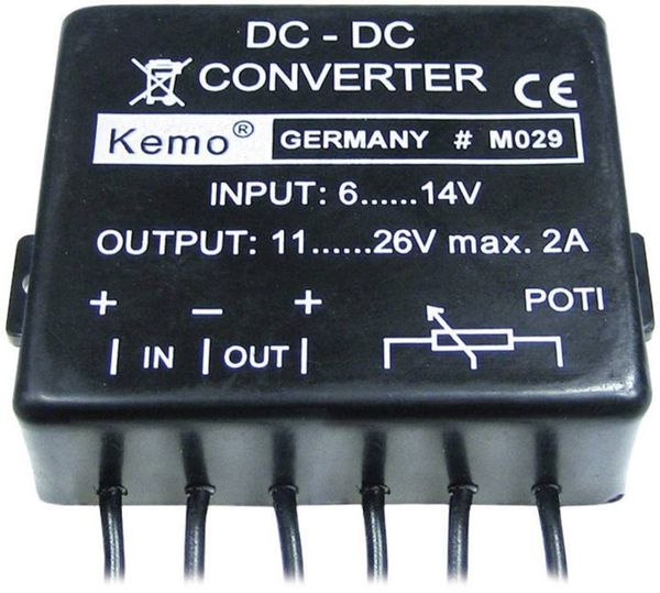 Produktbild: Kemo M029 Gleichspannungswandler Baustein Eingangsspannung (Bereich): 6 - 14 V/DC Ausgangsspannung (Bereich): 11 - 26 V/DC 2 A