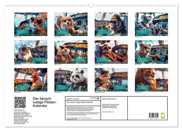Produktbild: Der tierisch lustige Piloten-Kalender (Wandkalender 2026 DIN A2 quer), CALVENDO Monatskalender