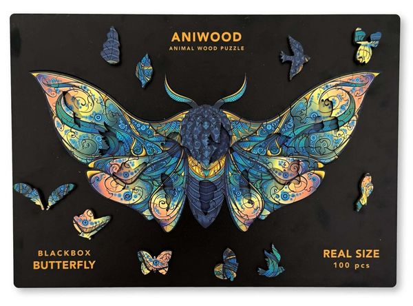 Produktbild: Aniwood J2320M - Animal Wood Puzzle, Blackbox Butterfly M, Schmetterling, Holz-Puzzle, 150 Teile