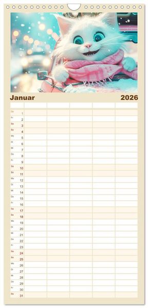 Produktbild: Familienplaner 2026 - Katzen-Paradies. Entz&uuml;ckende Cartoon-K&auml;tzchen zum verlieben mit 5 Spalten (Wandkalender, 21 x 45 cm) CALVENDO