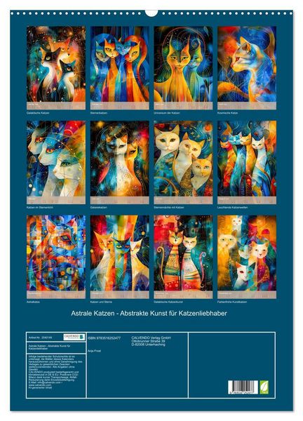 Produktbild: Astrale Katzen - Abstrakte Kunst f&uuml;r Katzenliebhaber (Wandkalender 2026 DIN A2 hoch), CALVENDO Monatskalender