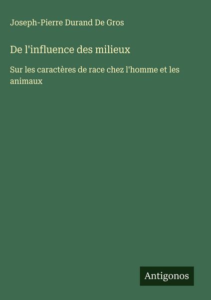 Produktbild: De l'influence des milieux