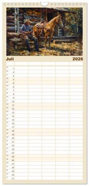Produktbild: Familienplaner 2026 - Pferde, Staub und Freiheit mit 5 Spalten (Wandkalender, 21 x 45 cm) CALVENDO