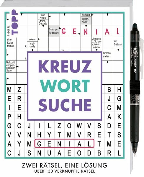 Produktbild: Kreuzwortsuche &ndash; 160 verkn&uuml;pfte R&auml;tsel: Zwei R&auml;tsel, eine Antwort. Mit original PILOT Stift!