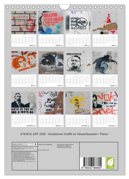 Produktbild: STENCIL ART 2026 - Schablonen Graffiti an H&auml;userfassaden / Planer (Wandkalender 2026 DIN A4 hoch), CALVENDO Monatskalender
