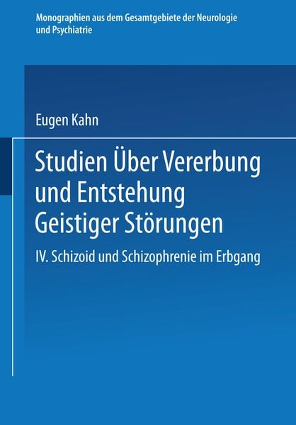 Produktbild: Studien &uuml;ber Vererbung und Entstehung Geistiger St&ouml;rungen