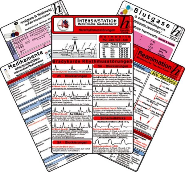 Intensiv-Station Karten-Set - Analgesie & Sedierung, Blutgase & Differentialdiagnose, Herzrhythmusstörungen, Inkompatibi