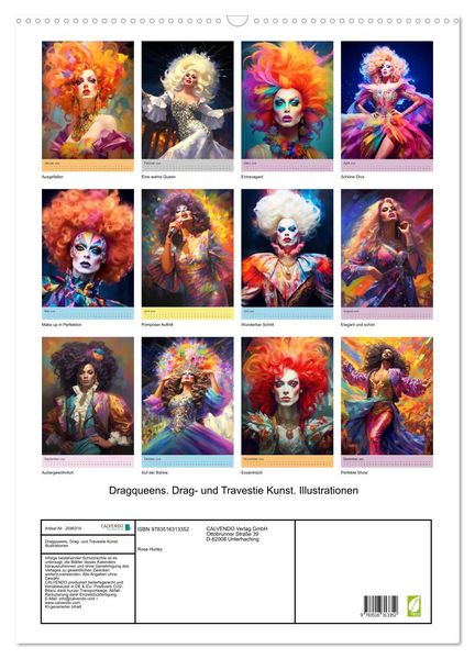 Produktbild: Dragqueens. Drag- und Travestie Kunst. Illustrationen (Wandkalender 2026 DIN A2 hoch), CALVENDO Monatskalender