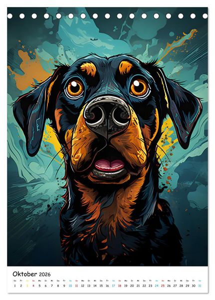 Produktbild: Crazy Dogs Bekannte Hunderassen im Comicstyle (Tischkalender 2026 DIN A5 hoch), CALVENDO Monatskalender