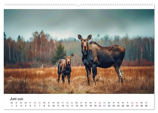 Produktbild: Elche - sch&ouml;ne Momente (hochwertiger Premium Wandkalender 2026 DIN A2 quer), Kunstdruck in Hochglanz