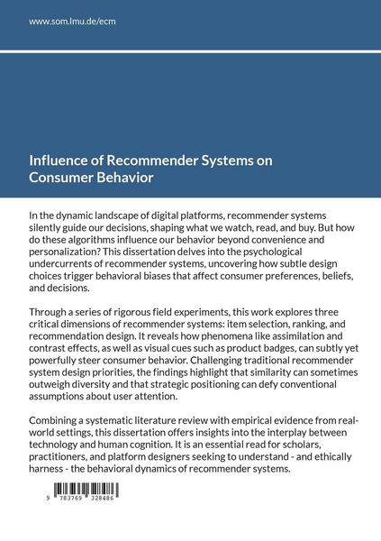 Produktbild: Influence of Recommender Systems on Consumer Behavior