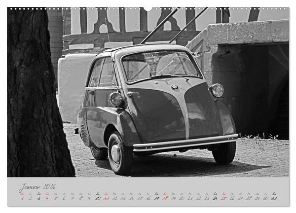 Produktbild: BMW Isetta 300 in schwarzwei&szlig; (Wandkalender 2026 DIN A2 quer), CALVENDO Monatskalender