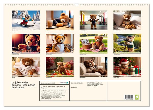 Produktbild: La jolie vie des oursons - Une ann&eacute;e de douceur (Calendrier mural 2026 DIN A2 vertical), CALVENDO calendrier mensuel